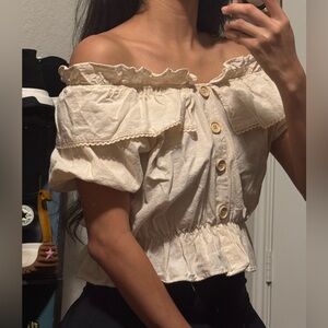 Off-Shoulder Cream Button-Up Top
